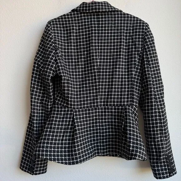 The Fold London Sloane Houndstooth 100% Virgin Wool Asymmetric Blazer SZ 8 /4 US